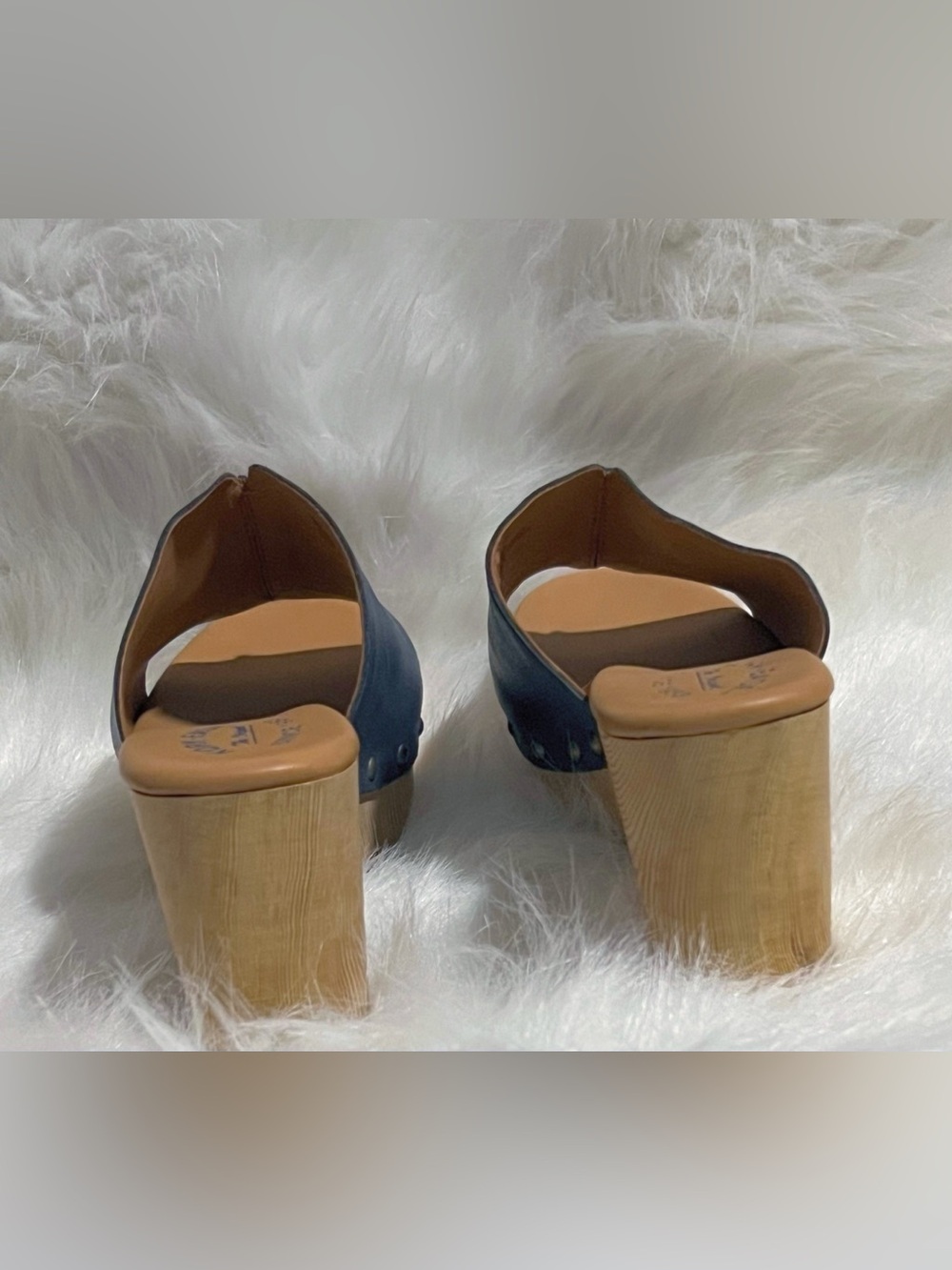 Kork-Ease NWOT Waone Leather Wood Wedge Platform Sandal Size 9 Blue/Grey - Picture 5 of 10